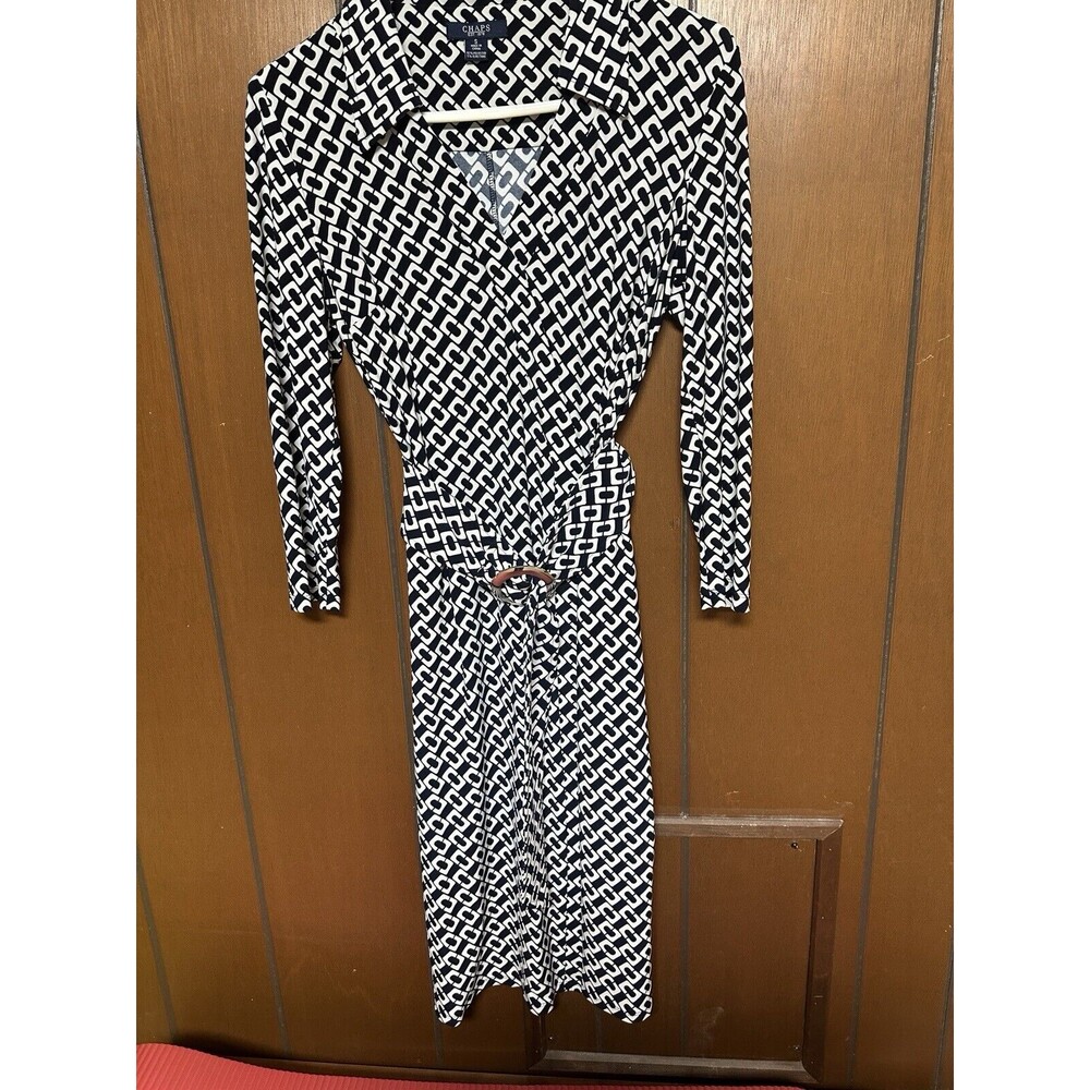 Chaps Ralph Lauren Women’s Dress With Buckle Belt Size S Black & White